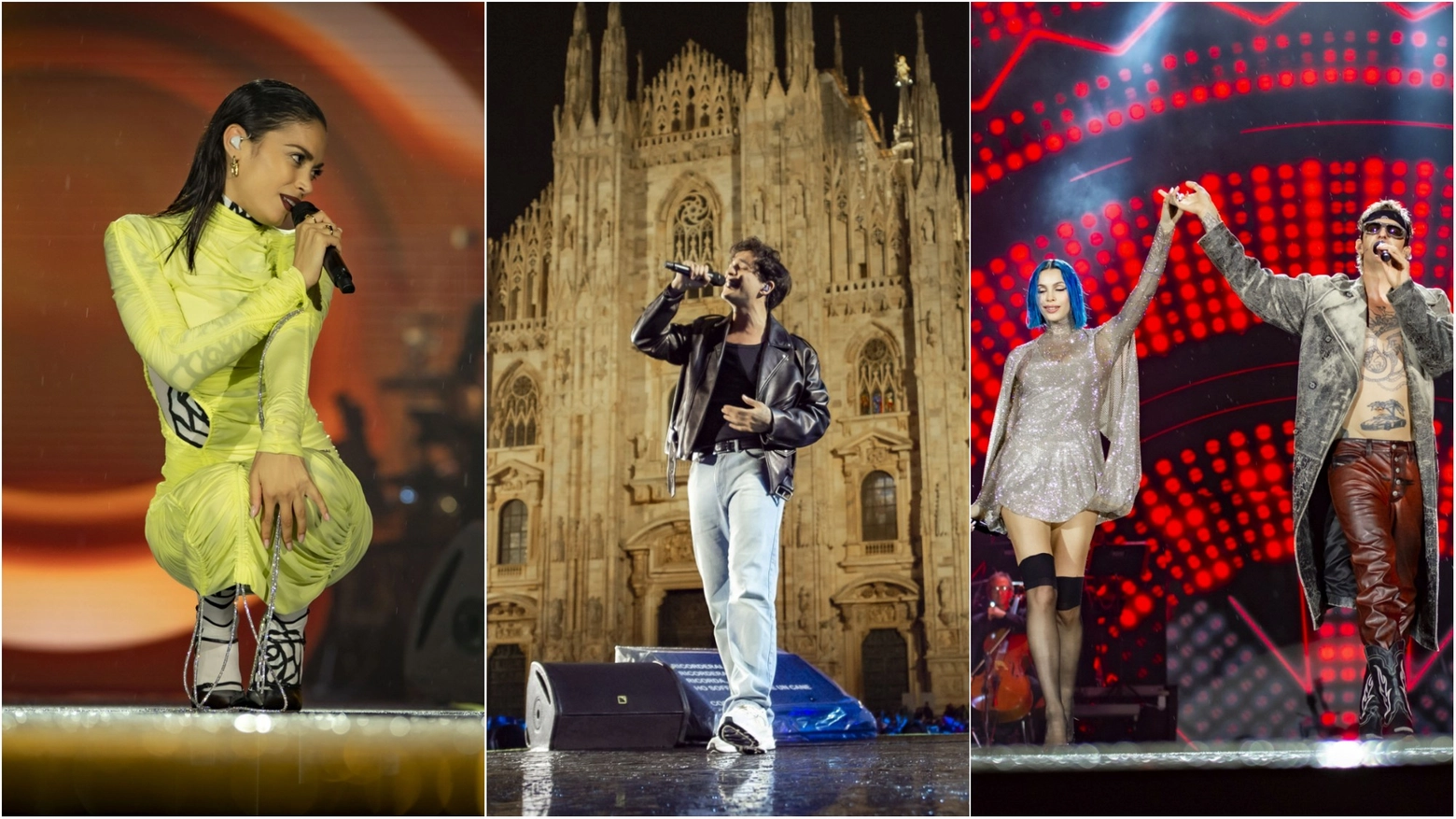 Elodie, Tanani e Achille Lauro durante Radio Italia Live