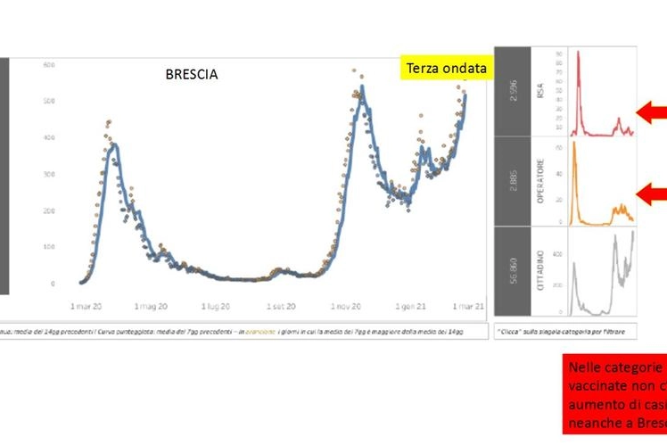 Il grafico mostra chiaramente il picco della "terza ondata" a Brescia