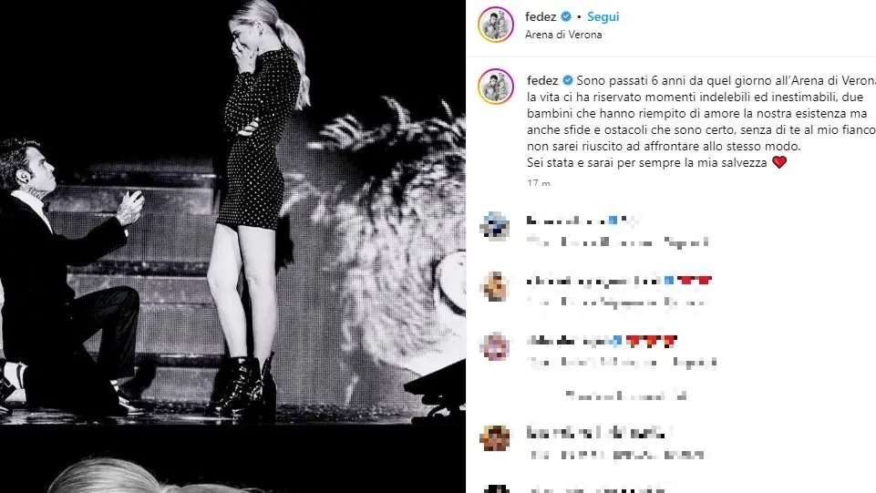 La dedica di Fedez alla moglie Chiara Ferragni