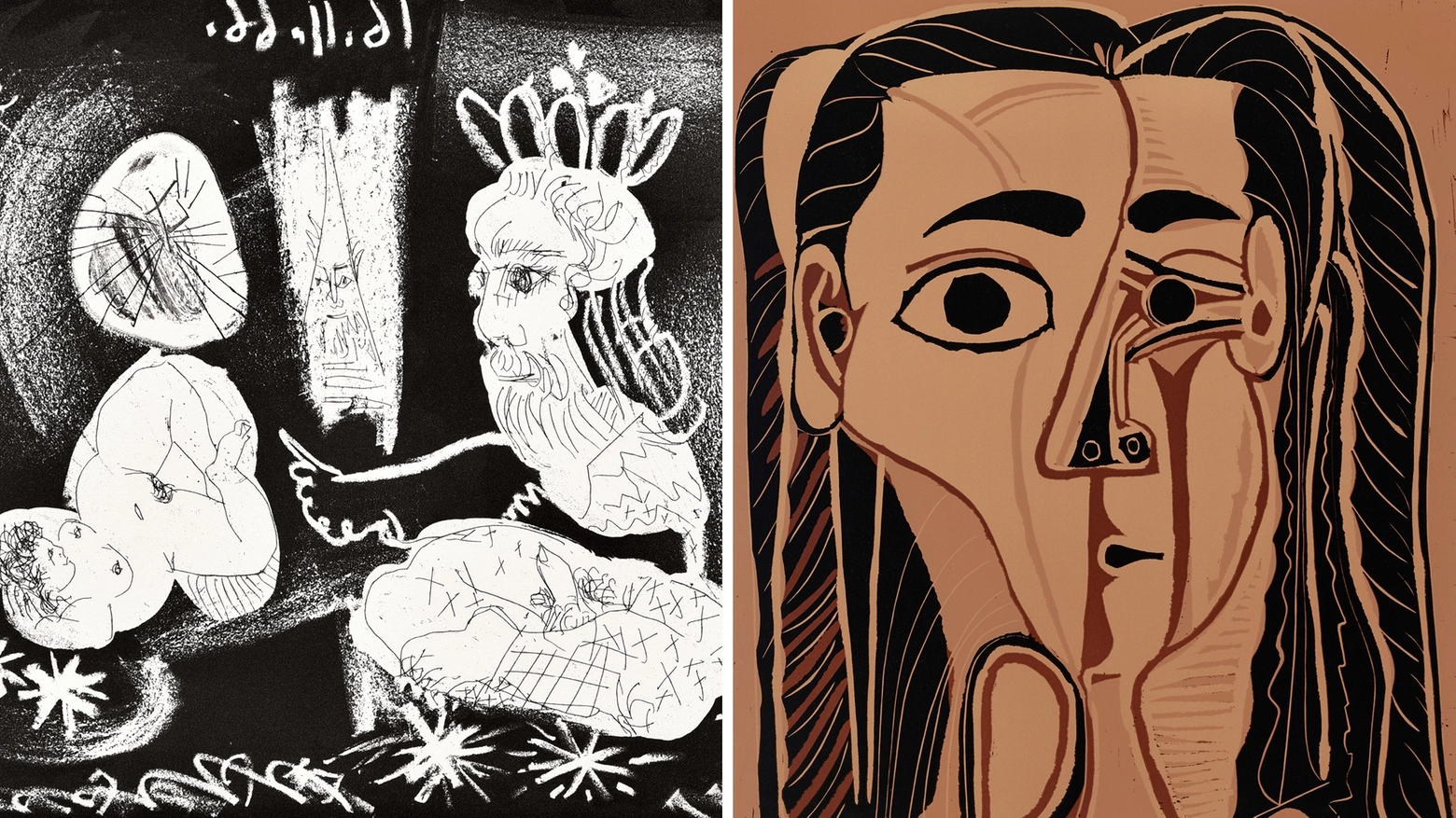 A sinistra, Le Cocu magnifique (1968). A destra, Jaqueline au bandeau de face, (1962) A sinistra, Le Cocu magnifique (1968). A destra, Jaqueline au bandeau de face, (1962)