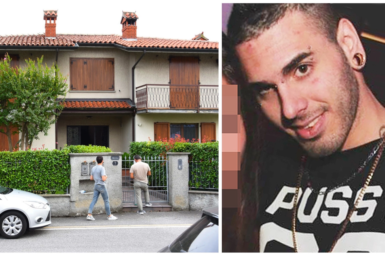 La villa del delitto, a Cavernago. A destra Federico Gaibotti, 30 anni, accusato dell'omicidio del padre