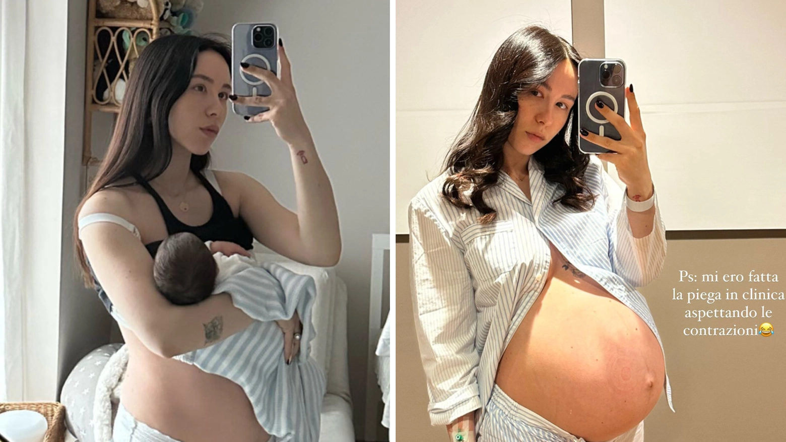 Il primo selfie di Aurora Ramazzotti col figlio e quello prima del parto