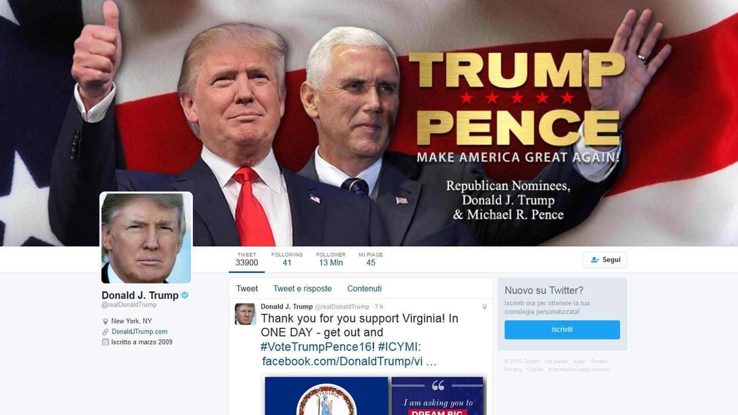 L'account Twitter di Donald Trump (Ansa)