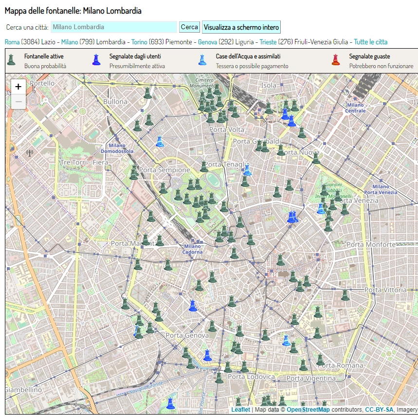 La mappa delle fontanelle di Milano