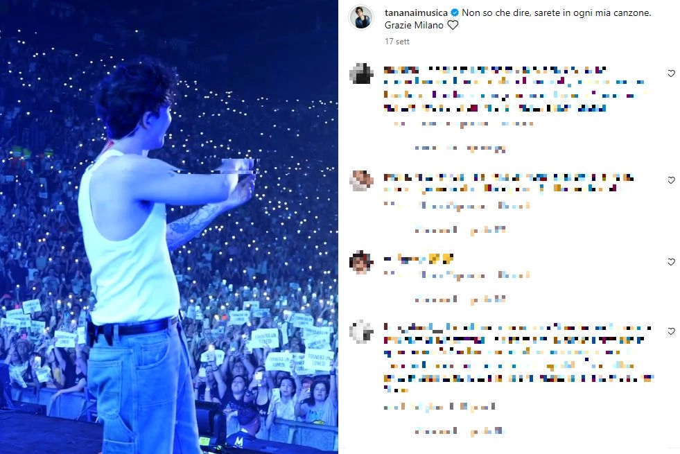 Tananai in concerto a Milano (Instagram)