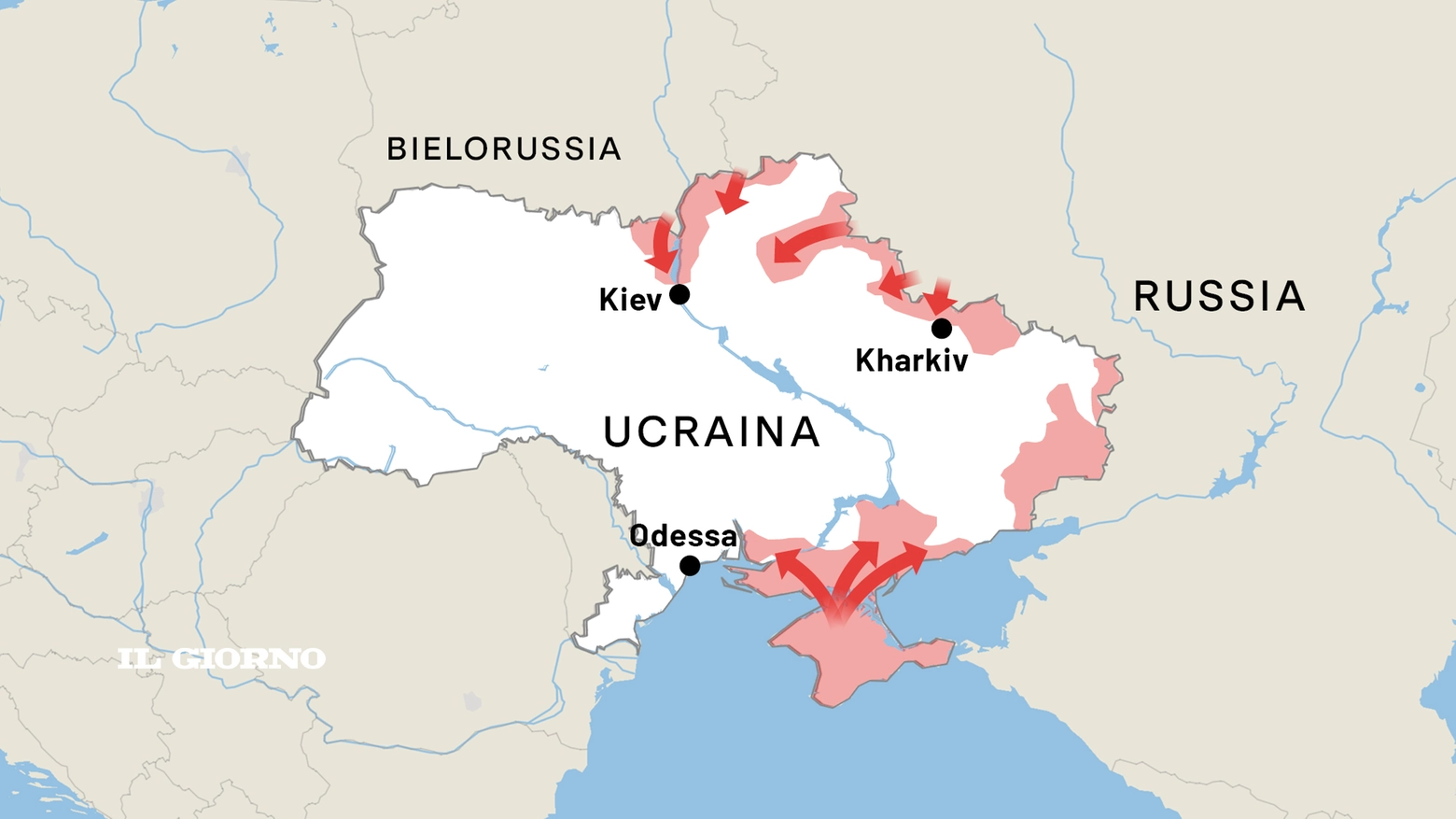Zone dell'Ucraina occupate dalla Russia (28 febbraio)