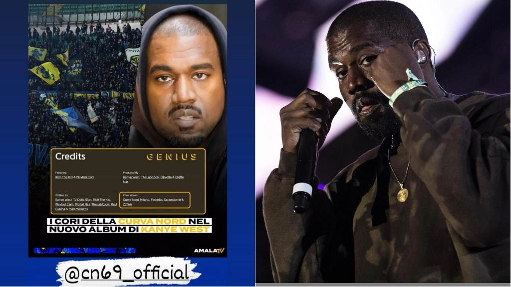 La storia condivisa sul profilo CN 69; a destra, Kanye West