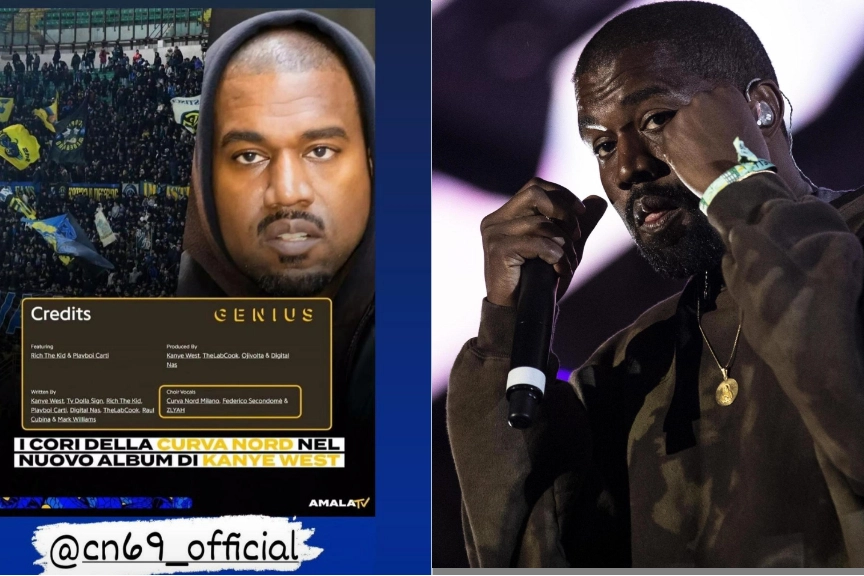 La storia condivisa sul profilo CN 69; a destra, Kanye West