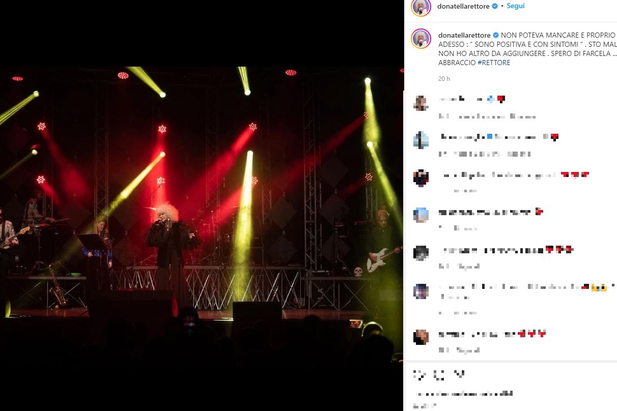Il post Instagram di Donatella Rettore