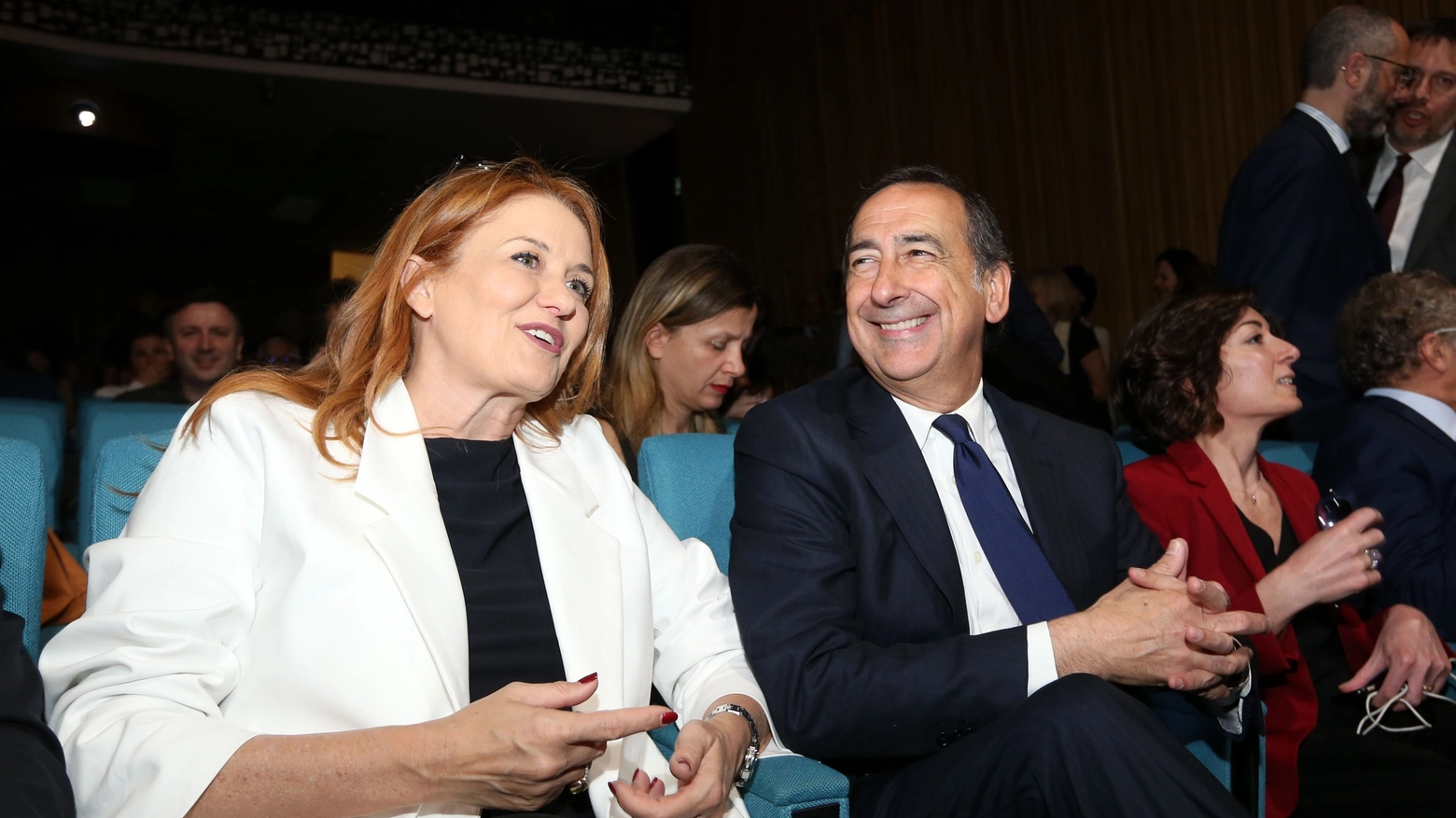 Il presidente Rai Monica Maggioni e il sindaco Giuseppe Sala  (LaPresse)