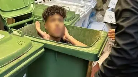Il tentativo - fallito - di nascondersi in un bidone della spazzatura Il tentativo - fallito - di nascondersi in un bidone della spazzatura