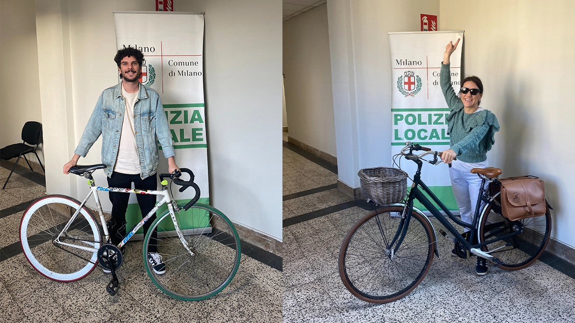 Due cittadini che hanno ritrovato la loro bici rubata grazie al gruppo Facebook della Polizia Locale