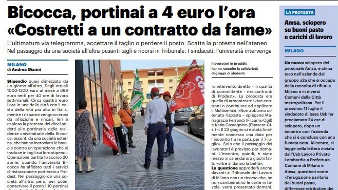 La prima protesta dei portinai della Bicocca sulle pagine del nostro giornale La prima protesta dei portinai della Bicocca sulle pagine del nostro giornale