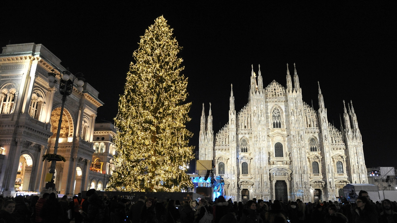 Accensione delle luci dell'albero di piazza Duomo a Milano (Newpress)