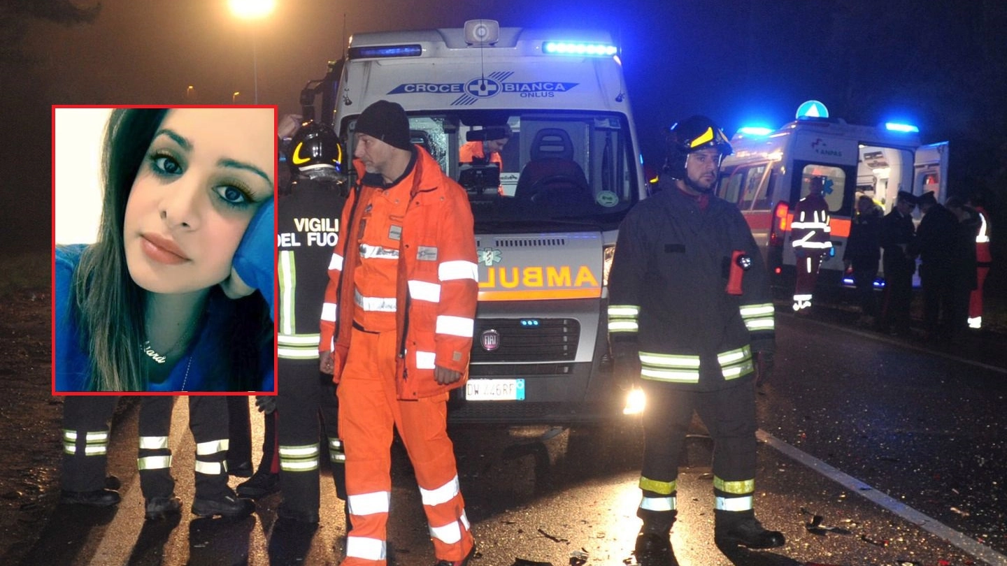 I soccorsi nel luogo dell'incidente e Chiara Venuti (nel riquadro)