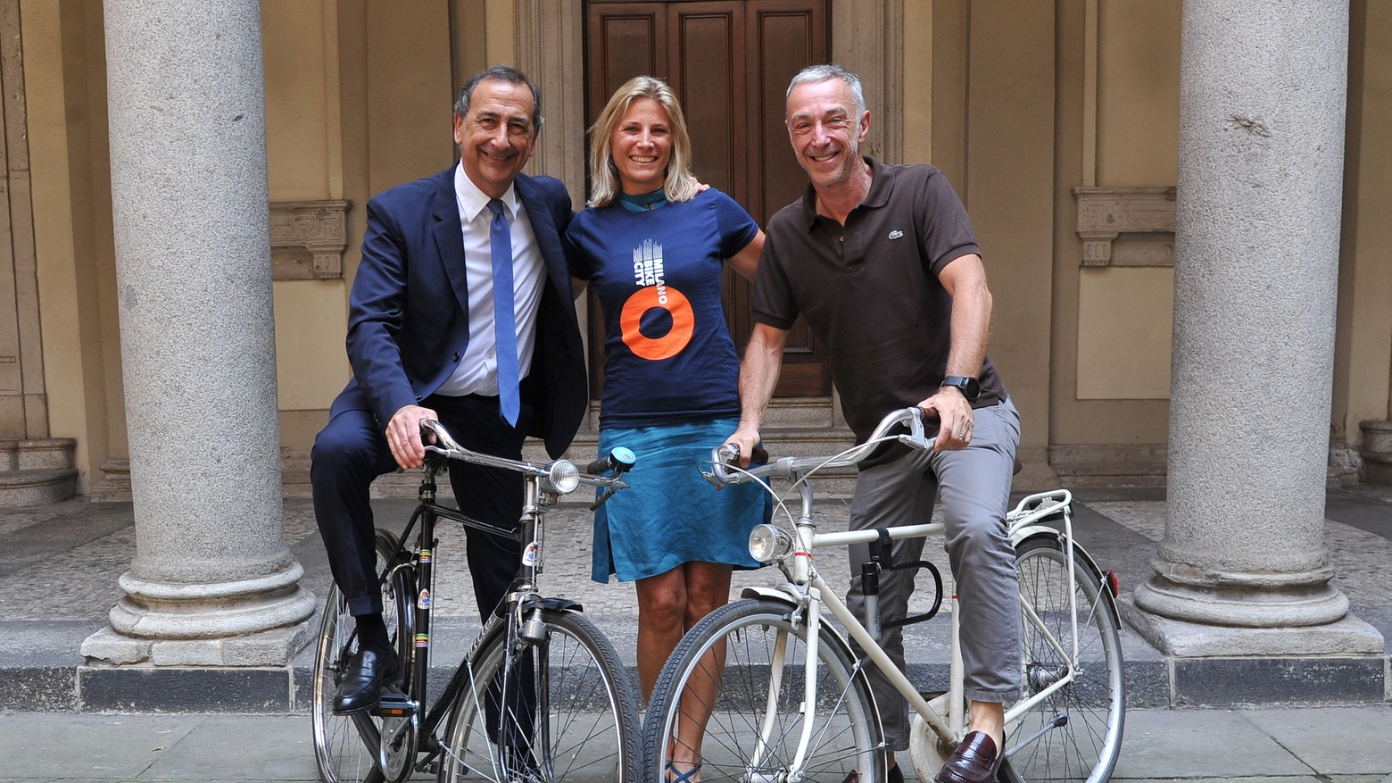 Milano Bike City: il sindaco Giuseppe Sala, l'assessore Roberta Guainieri e Linus