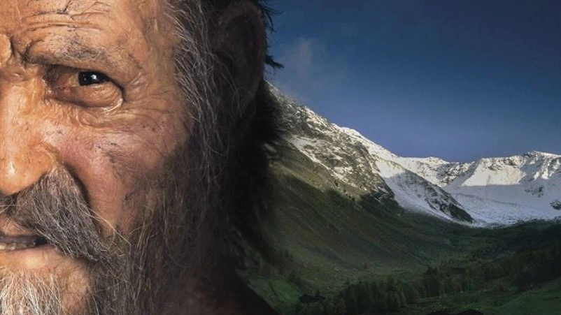 Un’immagine della riproduzione di Ötzi