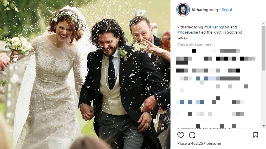 Il matrimonio di Kit Harington e Rose Leslie (Foto Instagram)
