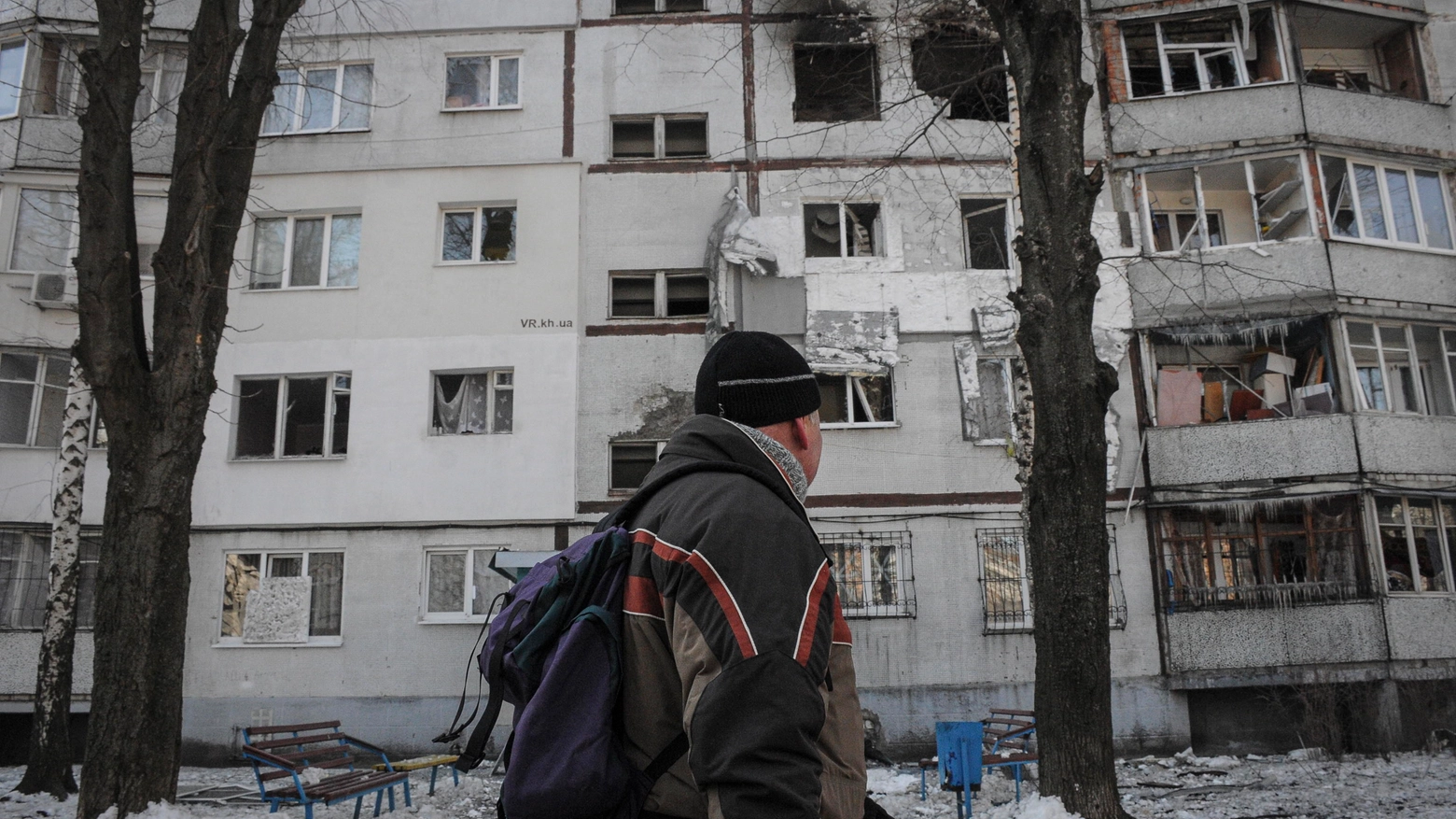 Palazzi distrutti a Kharkiv, nell'Ucraina dell'est