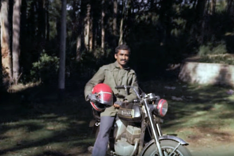 Jagadish Vasudev as a young man with one of his first motorcycles