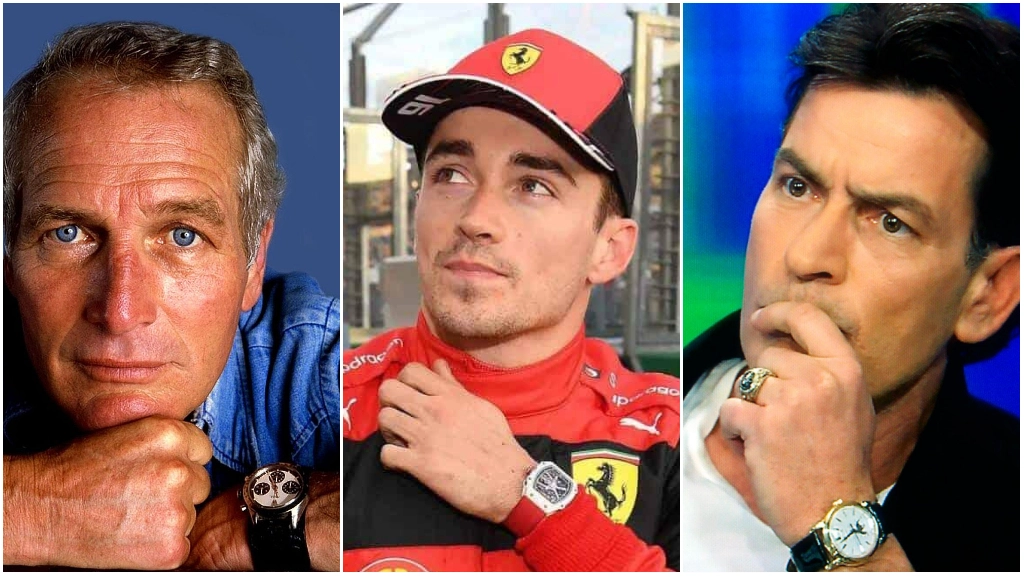 Paul Newman (Rolex), Charles Leclerc (Richard Mille), Charlie Sheen (Patek Philippe)