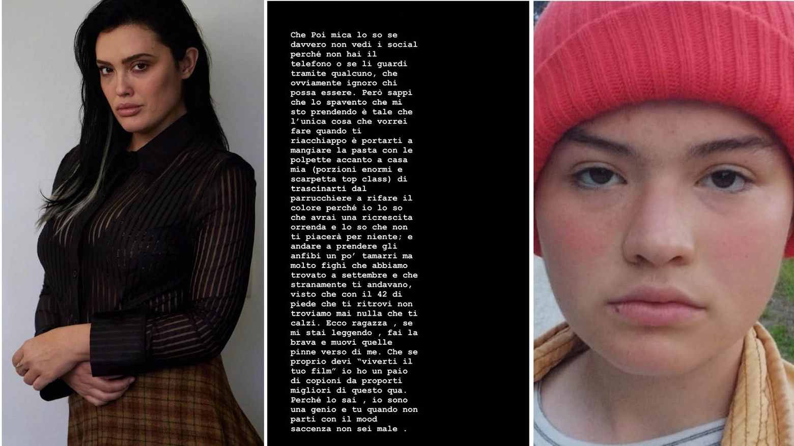 Da sinistra Micol Ronchi, la lettera pubblicata su Instagram e Anastasia