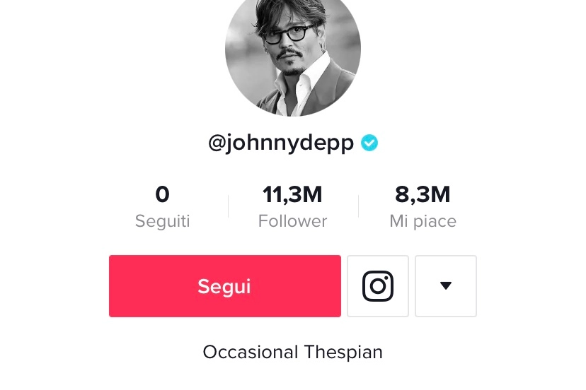 Il profilo Tik Tok di Johnny Depp