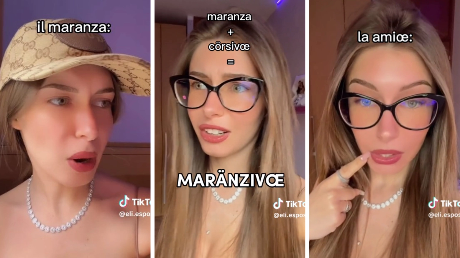 Alcuni frame del primo video sul "maranzivoe" di Elisa Esposito pubblicato su TikTok