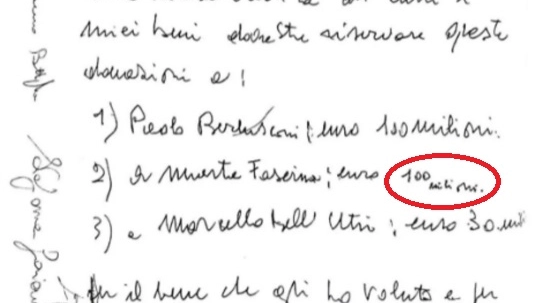 La parola "milioni" accanto alla donazione per Marta Fascina nell'ultimo testamento di Berlusconi