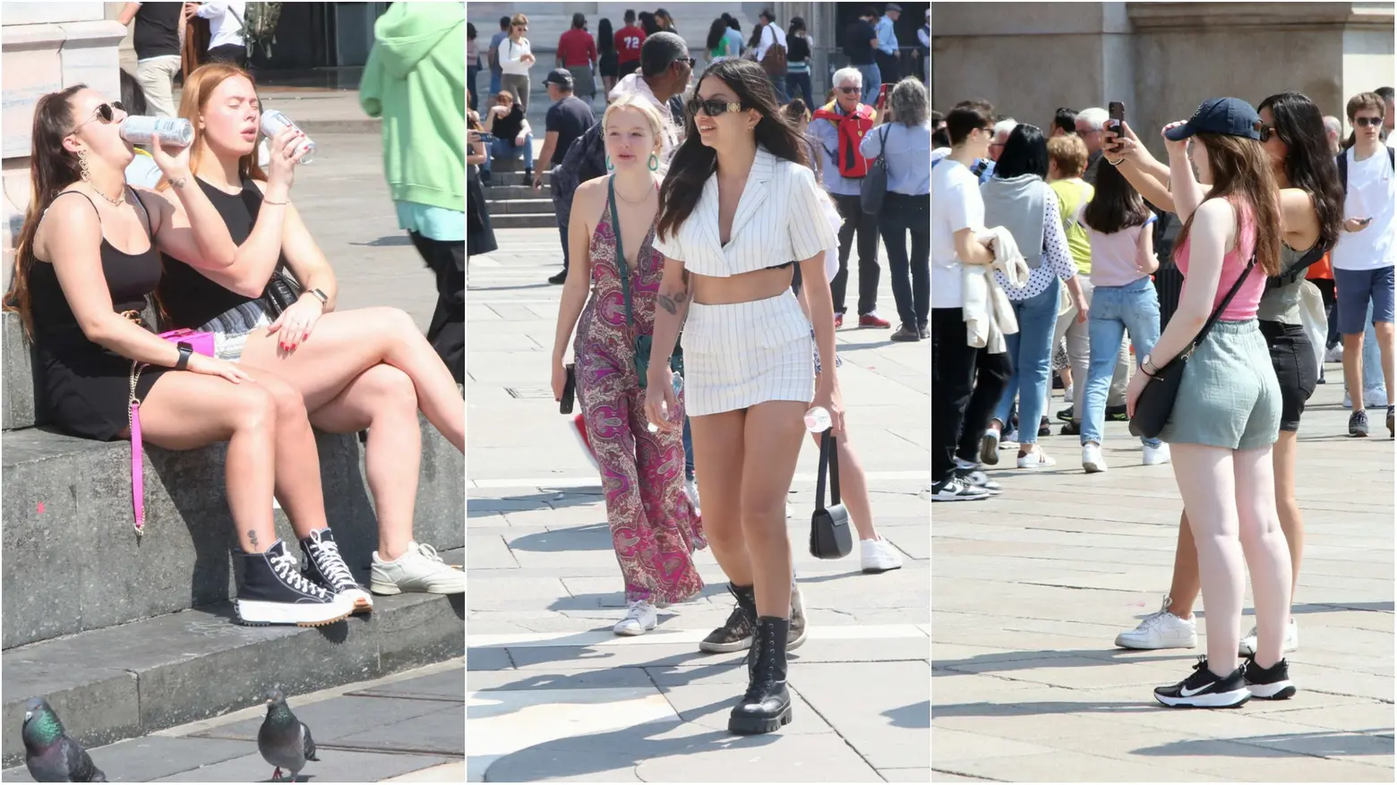 Milano, turiste in piazza Duomo Milano, turiste in piazza Duomo