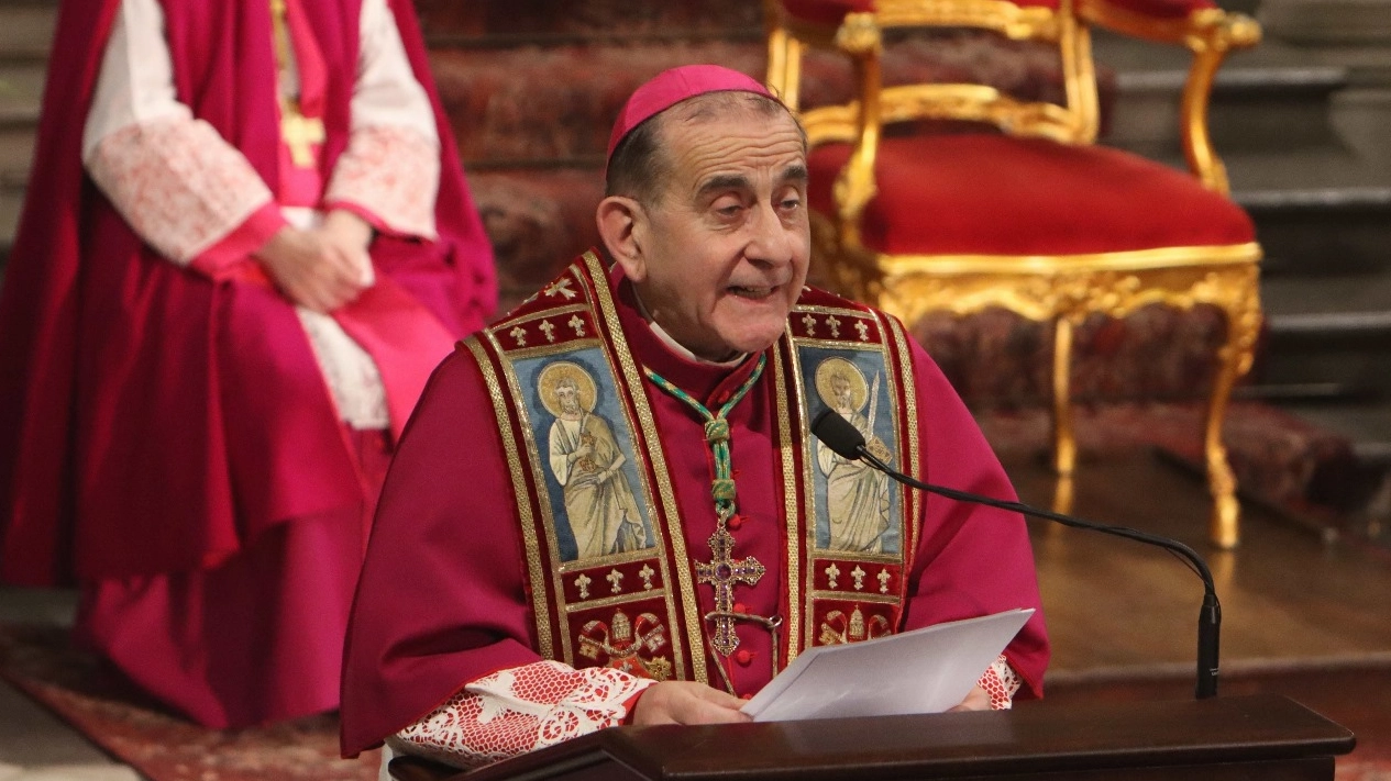 L'Arcivescovo di Milano Mario Delpini durante il discorso di Sant'Ambrogio (Foto Salmoirago)