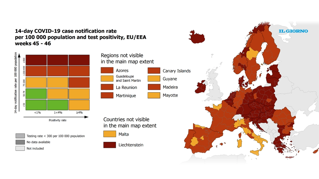 Covid, la mappa europea del contagio aggiornata 