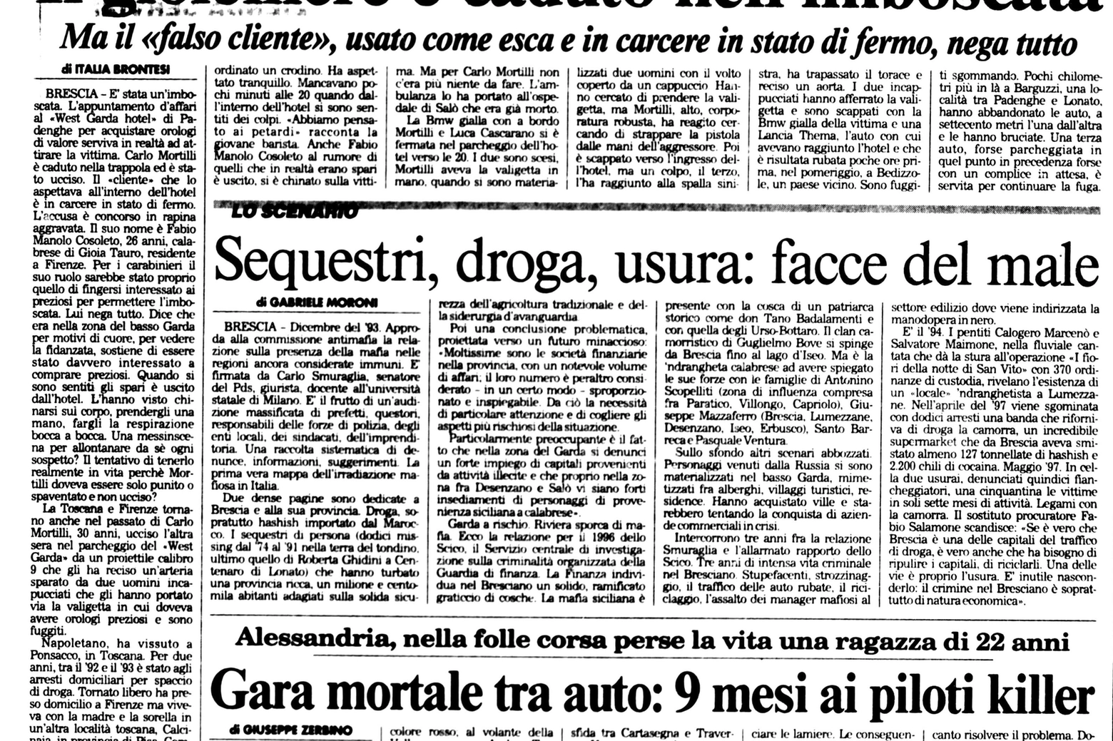 Lo strappo di giornale dell'epoca con l'articolo sul Giorno relativo all'omicidio del gioielliere