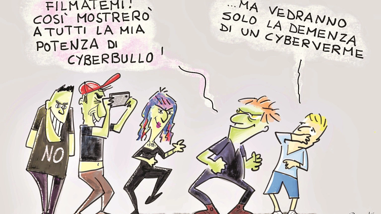 La vignetta disegnata da Bruno Bozzetto verrà portata in giro nelle scuole