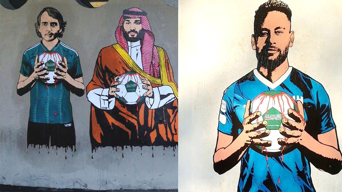 Da sinistra Mancini, Mohammed bin Salman e Neymar jr Da sinistra Mancini, Mohammed bin Salman e Neymar jr