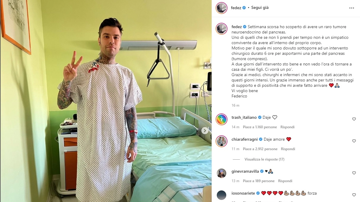 Il post su Instagram di Fedez dopo l'operazione