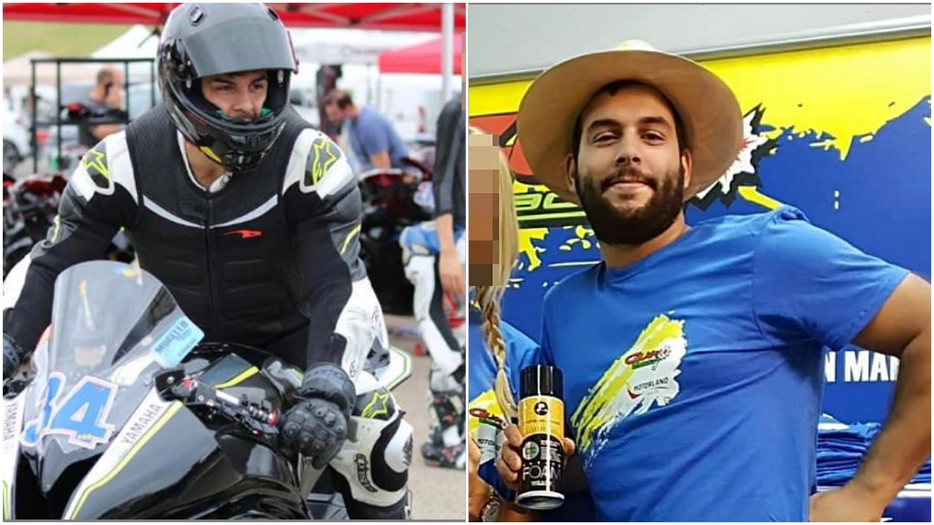 Andrea Bergamelli in sella alla sua Yamaha e in un momento di relax durante le gare motociclistiche