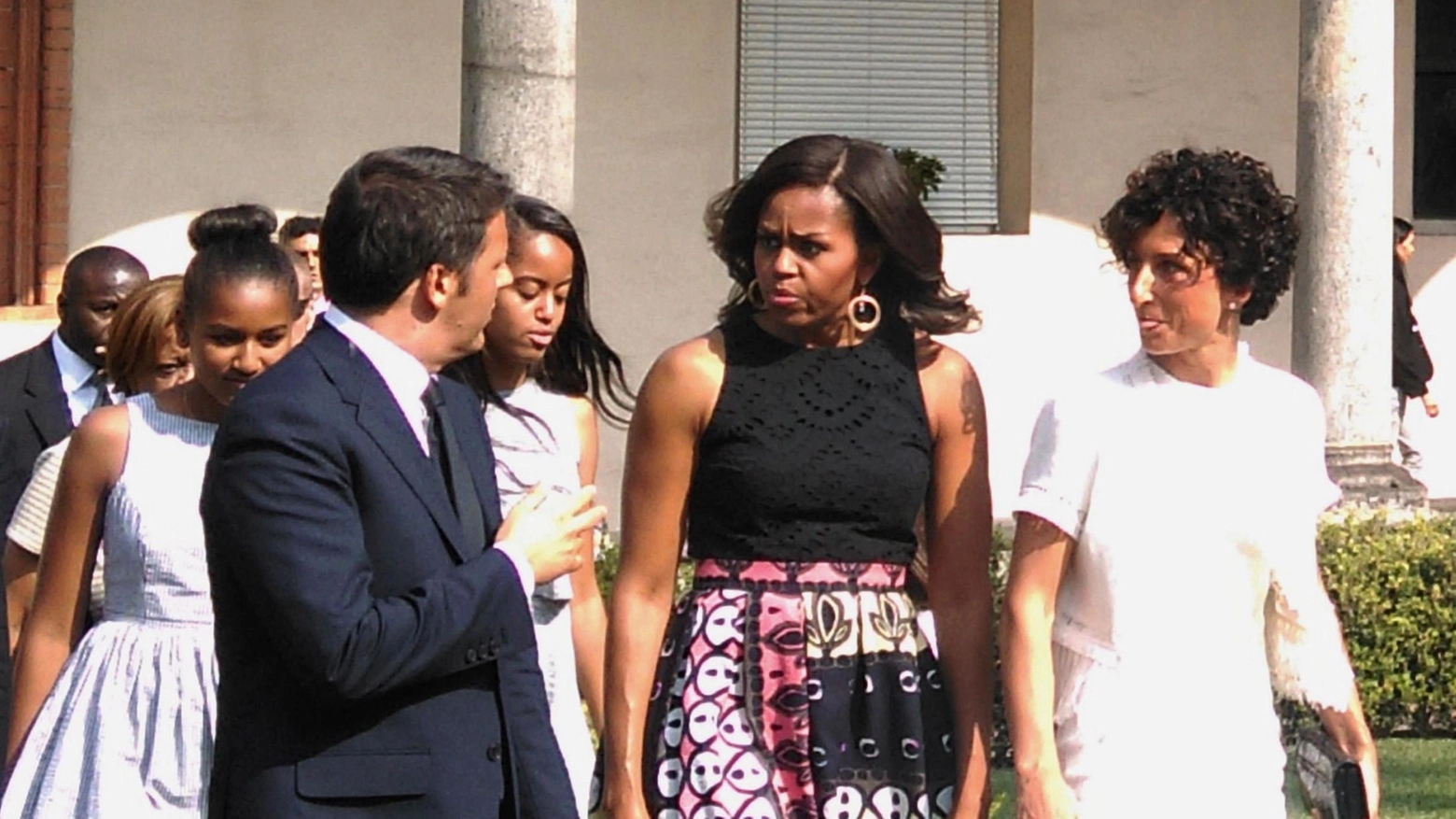 La first lady americana Michelle Obama al Cenacolo insieme al premier Renzi e alla moglie (Ansa)