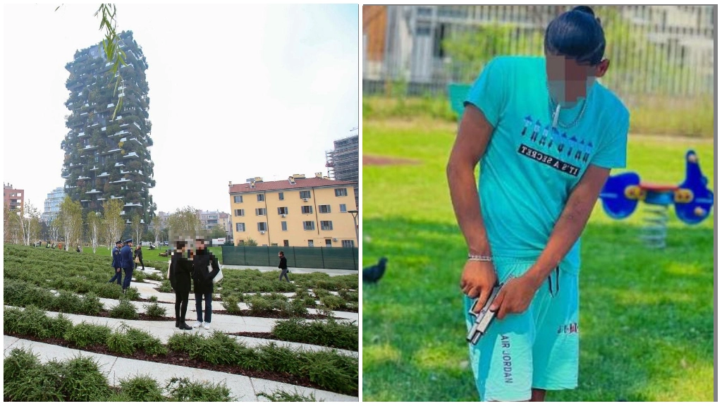 La zona della Biblioteca degli Alberi dove si è verificato l'agguato; a destra, uno degli arrestati su Instagram La zona della Biblioteca degli Alberi dove si è verificato l'agguato; a destra, uno degli arrestati su Instagram