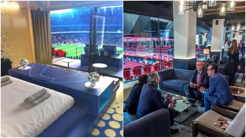 Due ambienti del quarto anello. A sinistra, una camera di hotel. A sinistra, una sala ospitality