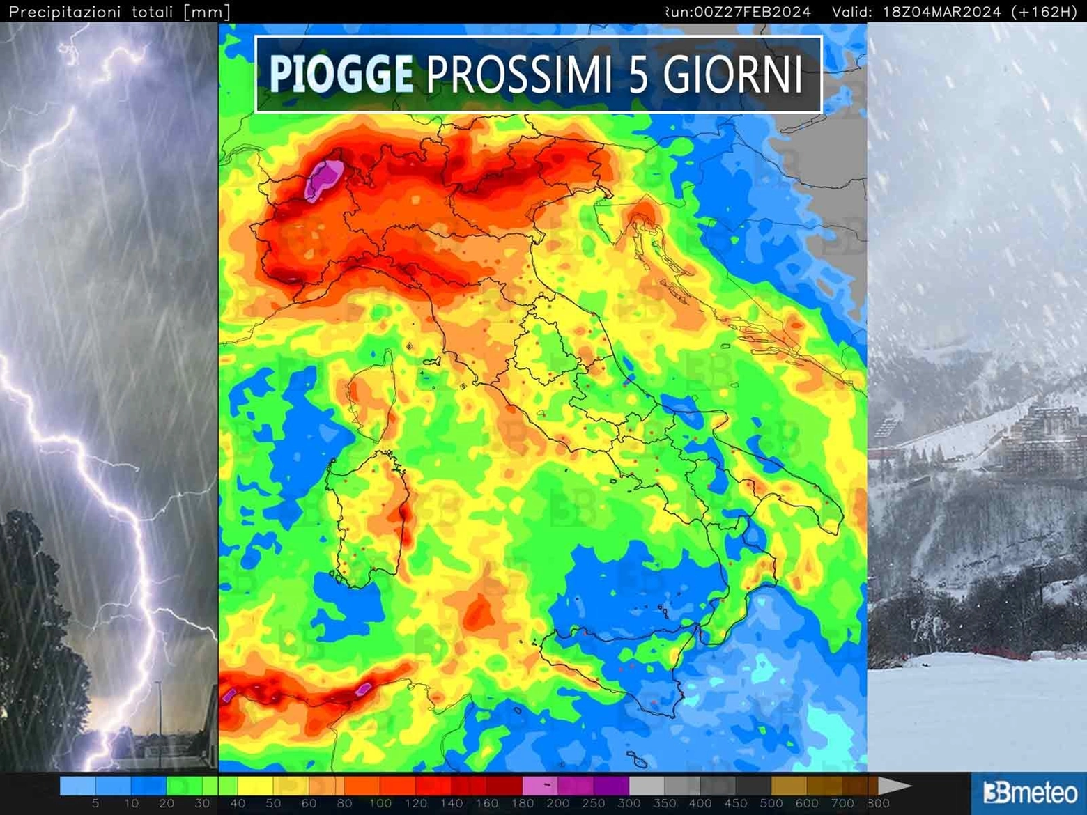 Le piogge nei prossimi 5 giorni in Italia, la mappa di 3bmeteo