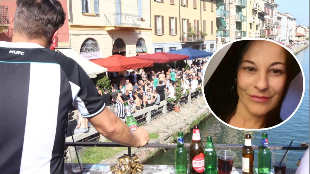 tifosi del Newcastle a Milano e, nel tondo, Giovanna Fumarola