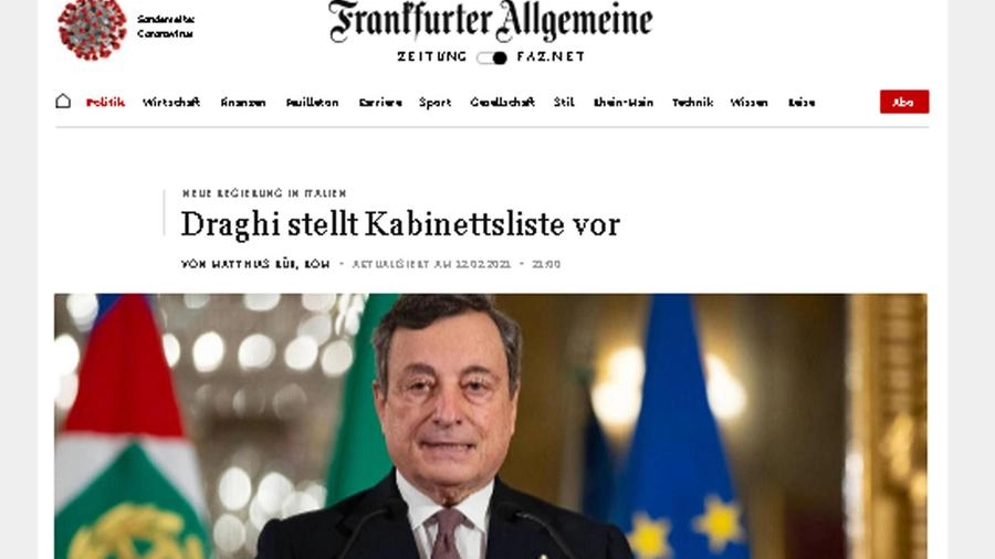 Un fotogramma dalla sassegna stampa dei giornali internazionali sul Governo Draghi