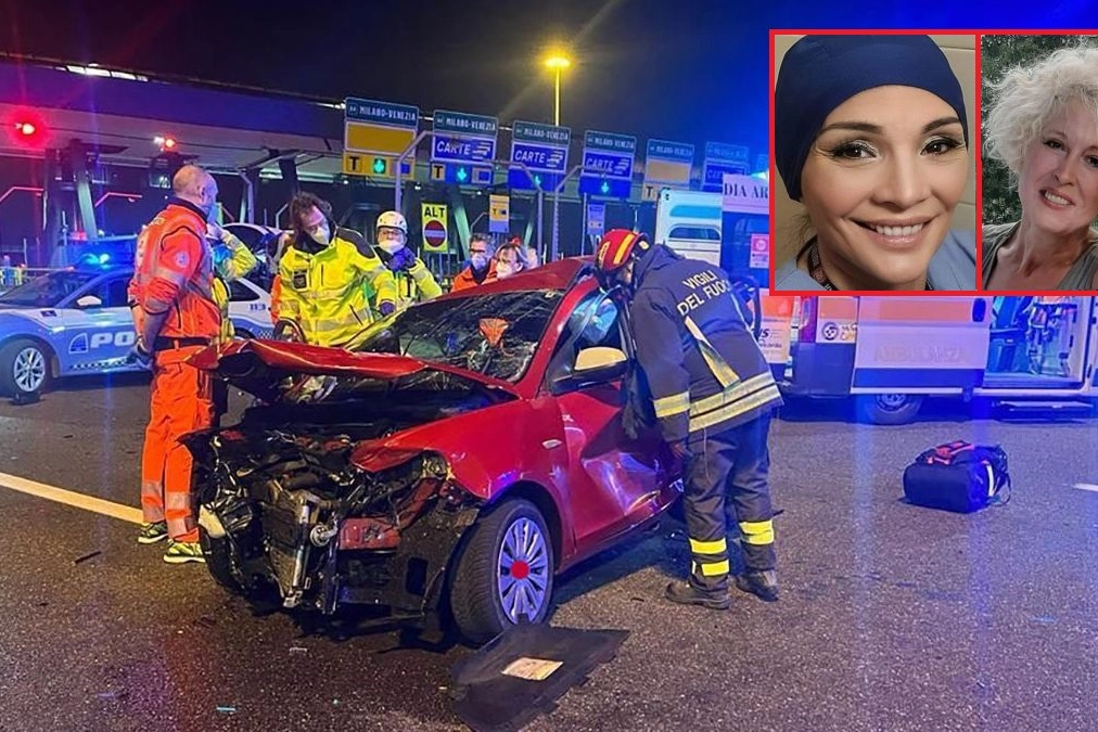 Incidente casello A4 e nel riquadro le due vittime Laura Amato e Claudia Turconi