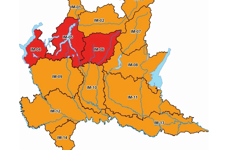 La mappa dell'allerta (dal sito della Protezione Civile della Lombardia)