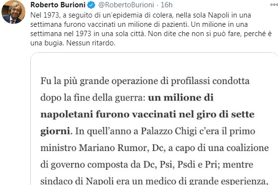 Il tweet di Roberto Burioni