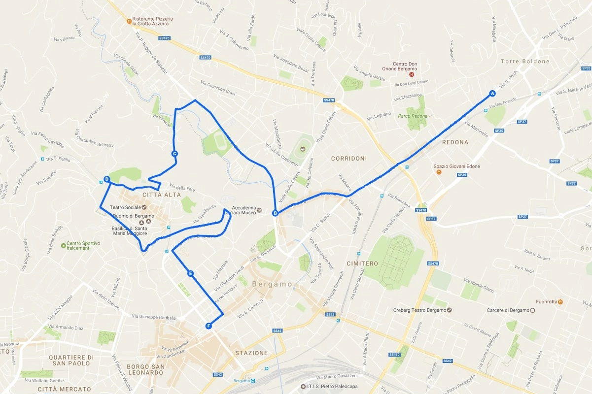 Il percorso del Giro d'Italia a Bergamo