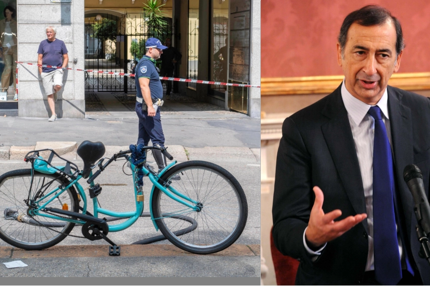 L'incidente di corso XXII Marzo; a destra, il sindaco Giuseppe Sala