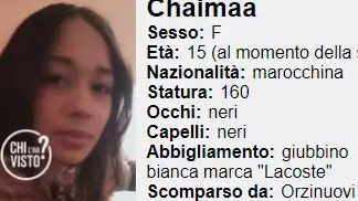 La scheda relativa alla scomparsa di Chaimaa sul sito di Chi l'ha visto?