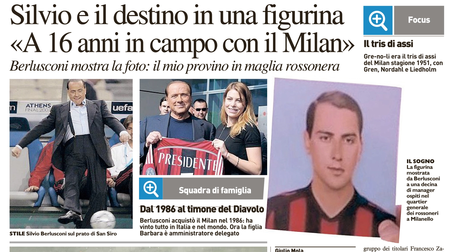 Berlusconi 16enne con la maglia del Milan: la foto pubblicata sul Giorno